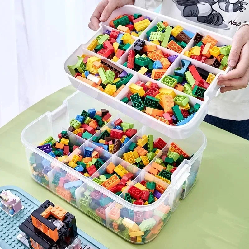 2 Layer Storage Box for Building Blocks - Transparent Toy Organizer with Lid, Stackable, Ideal for Children’s Toys, First Aid Kit, and Medicine
