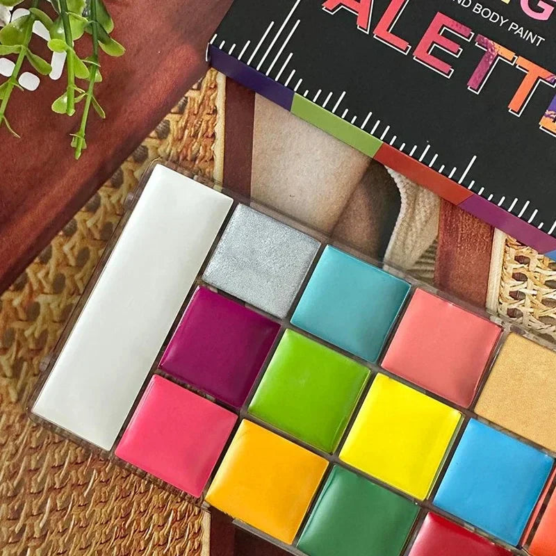 20-Color Face & Body Oil Paint – Non-Toxic Pigment for Kids, Flash Tattoos, Halloween & Cosplay Art with Brush