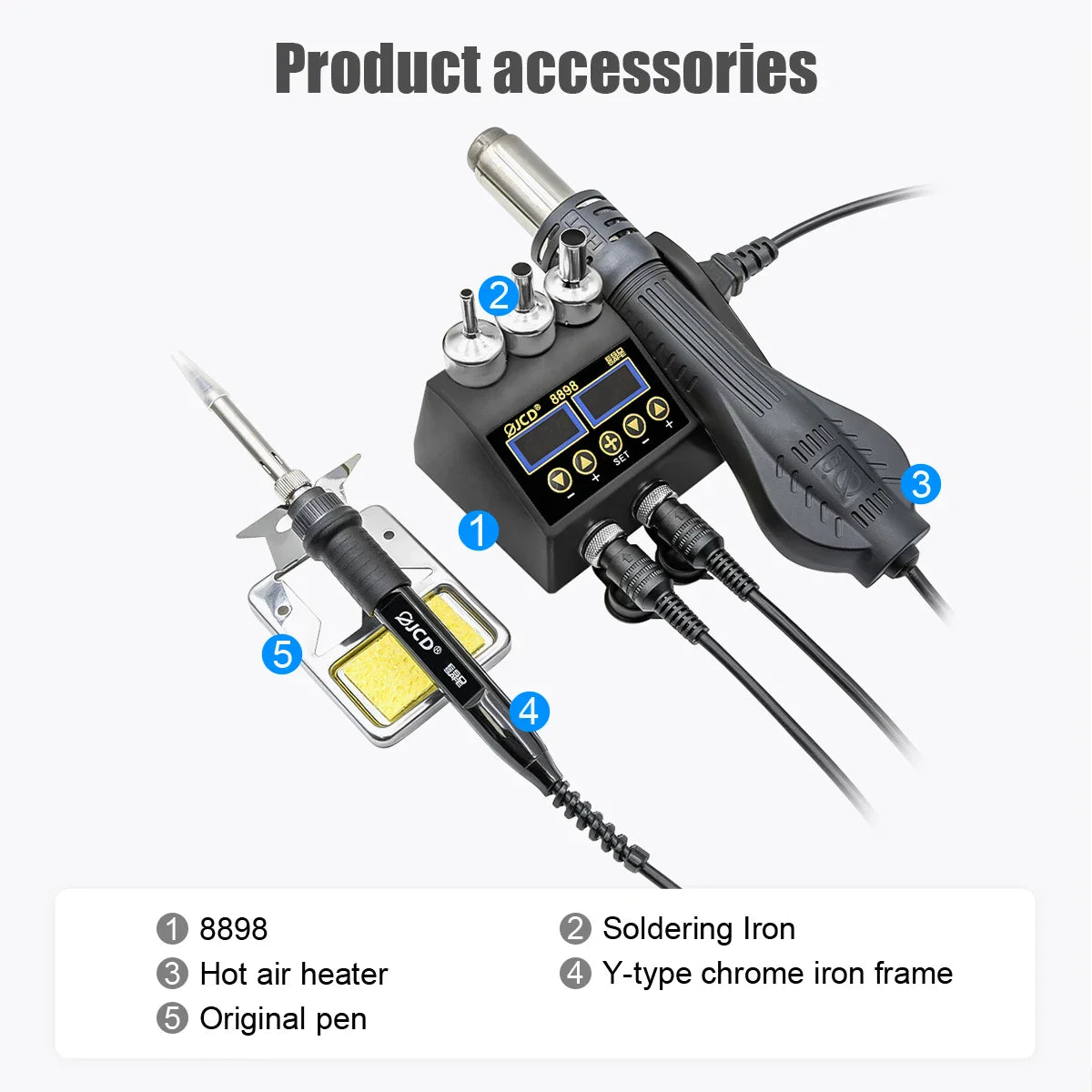 JCD 8898 2-in-1 Soldering Station 750W – Soldering Iron & Hot Air Gun for BGA SMD Phone Repair & Welding