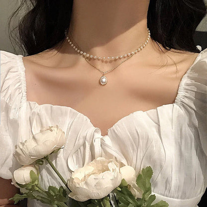 SUMENG 2024 Kpop Pearl Choker Necklace – Double Layer Pendant Jewelry Gift for Women