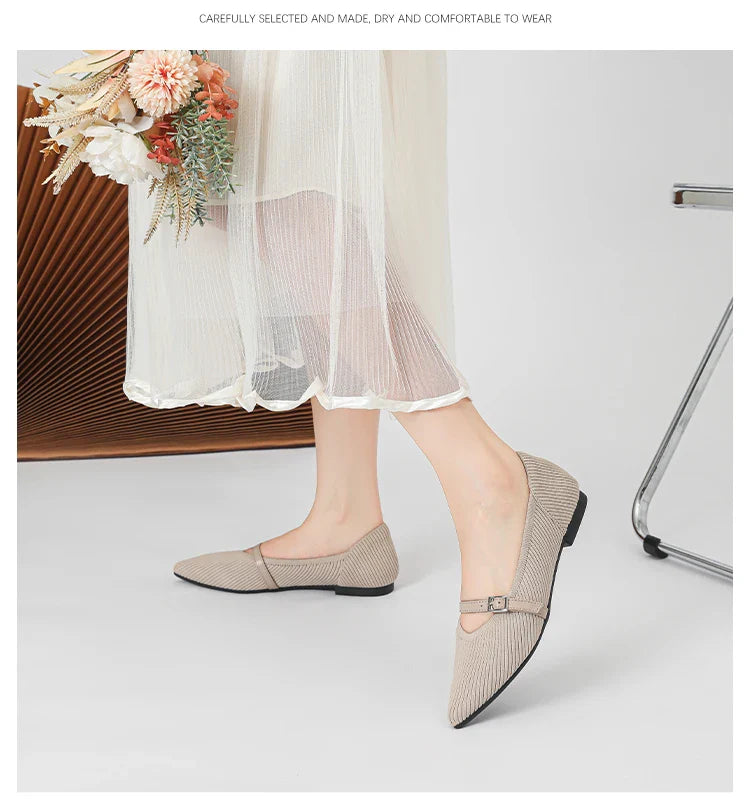 2024 Women's Flat Shoes – Pointed Toe Soft Knitted Sole, Breathable & Comfortable Spring and Autumn New Model