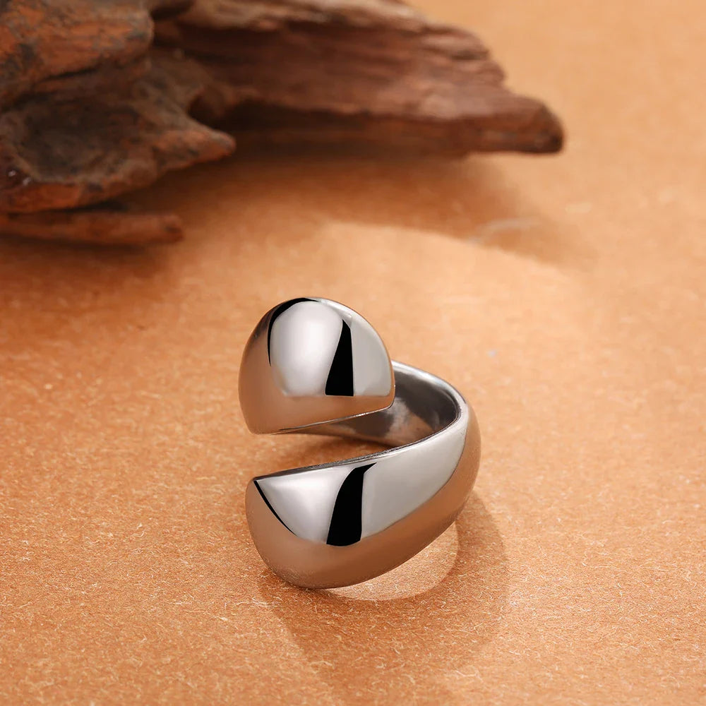 Vintage Stainless Steel Chunky Ring – Punk Irregular Adjustable Open Ring for Women, Wedding Jewelry Gift