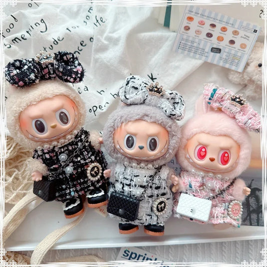 17cm Labubu Doll Accessories - Luxury Sweet Woolen Suit, Crossbody Bag & Princess Shoes Set