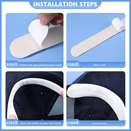 Hat Sweat Absorber Stickers – Summer Cap Liner Bands, Adhesive Sweatband Strips for Visor Hat Size Reduction