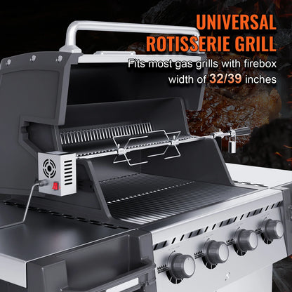 SucceBuy Universal Grill Rotisserie Kit – 9W Motor Stainless Steel Electric BBQ Automatic Grilling Set