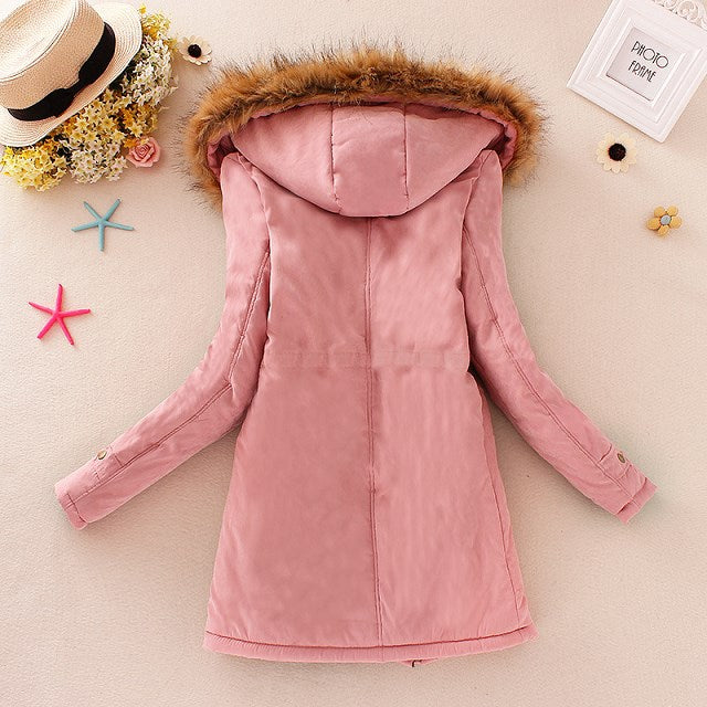 2024 Women's Winter Cotton Jacket – Slim Fit Hooded Parka, Embroidered Padded Warm Casual Overcoat