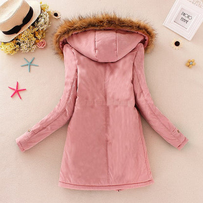 2024 Women's Winter Cotton Jacket – Slim Fit Hooded Parka, Embroidered Padded Warm Casual Overcoat