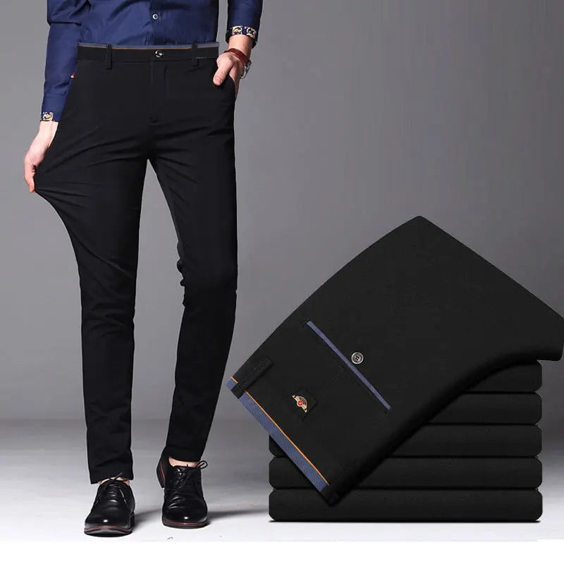 Men's Summer Fashion Business Casual Long Pants - Elastic Straight Formal Trousers - Plus Big Size 28-40