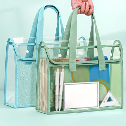 Large Capacity Transparent Waterproof Portable Folder – Expandable PVC Handheld File Storage Bag with Self-Adhesive Design
