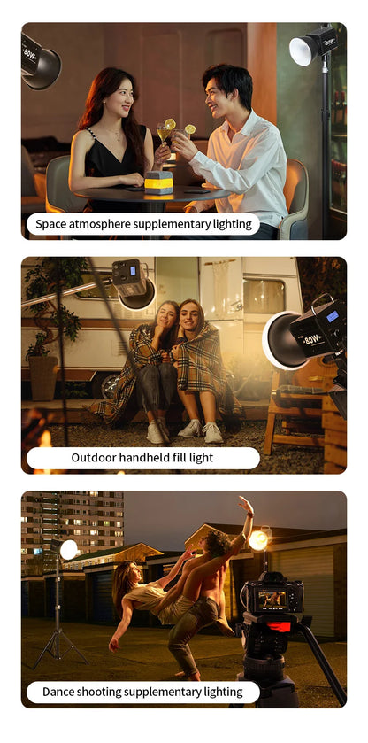 80W Dual Color Temperature COB Photography Light - Professional LED Video Light, Portable Handheld Fill Light with Mini Bowens