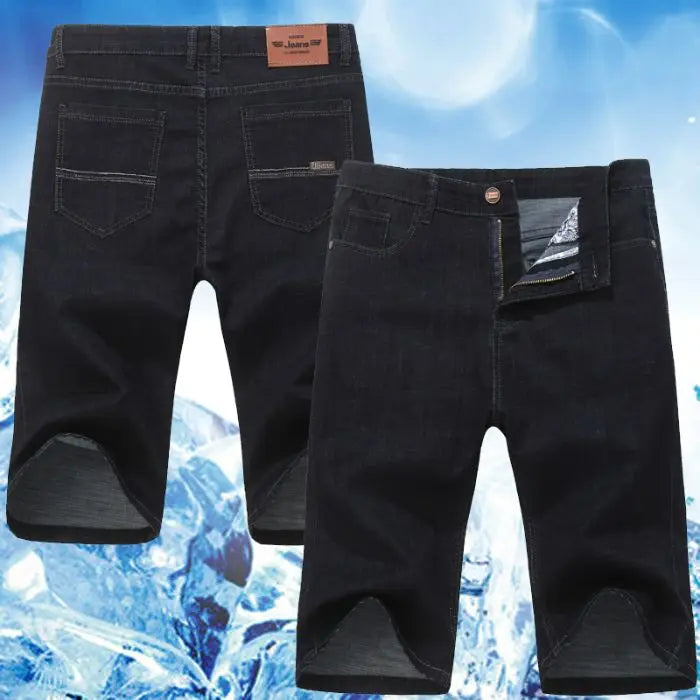 Men's Embroidered Denim Shorts - Summer Thin Straight Leg Casual Blue Jean Shorts