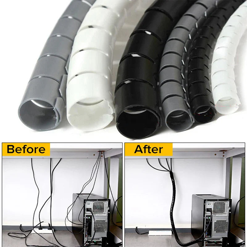 2M Spiral Cable Protector — Wire Organizer Tube for Computer Cords, Cable Management Clip, 10/16/22/28/32mm