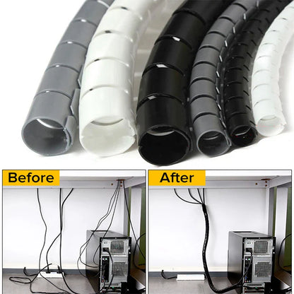 2M Spiral Cable Protector — Wire Organizer Tube for Computer Cords, Cable Management Clip, 10/16/22/28/32mm