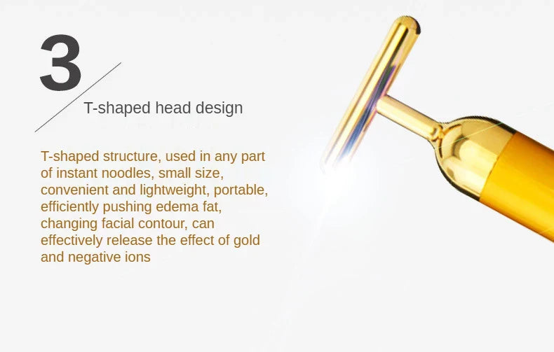 24K Gold Facial Slimming Beauty Bar – Pulse Vibrating Roller for Skin Lifting, Firming & Wrinkle Tightening