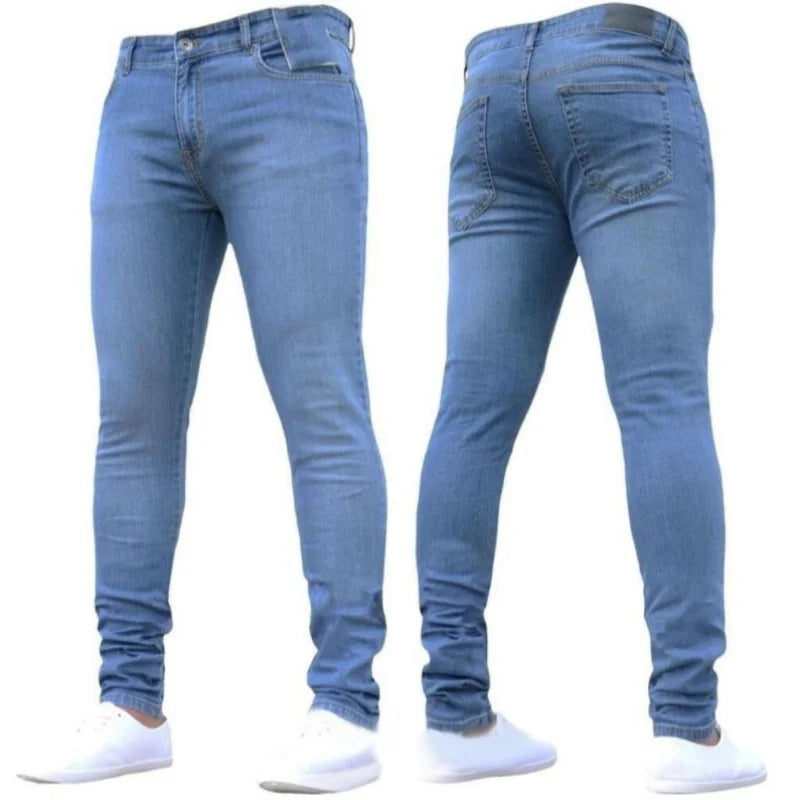 Men’s Retro Washed Stretch Denim Jeans – Slim Fit Zipper Casual Skinny Pencil Pants, Plus Size