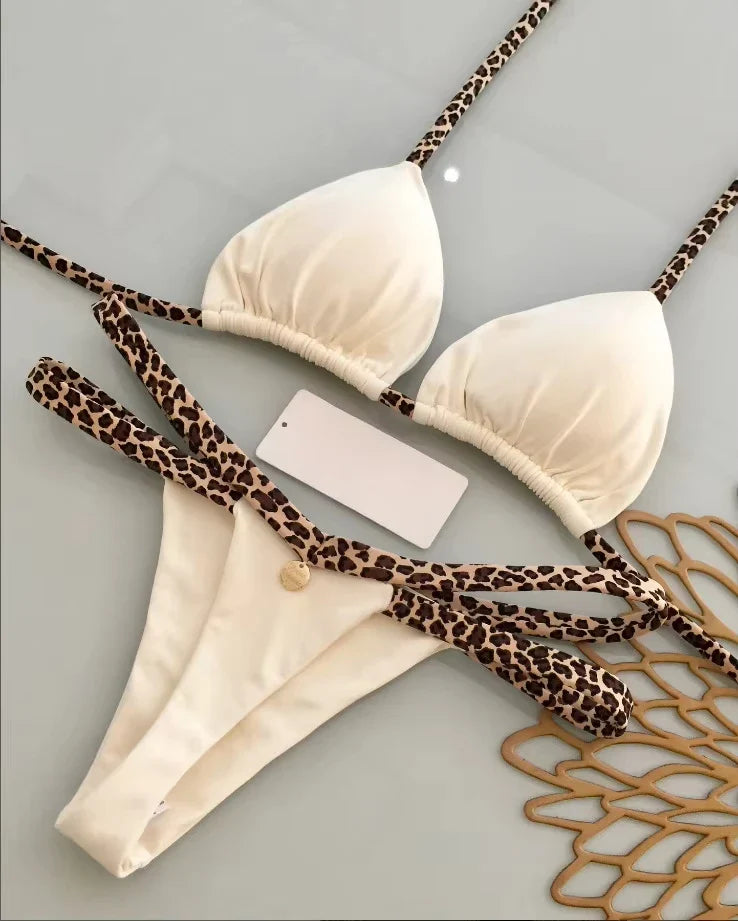Women’s Leopard Print Bikini Set – Sexy Swimwear for Beach Vacation, Thong Bathing Suit & Summer Beachwear
