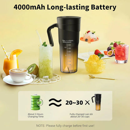 Portable Fruit Juicer - Rechargeable Mini Blender with 6 Sharp Blades for Shakes and Smoothies