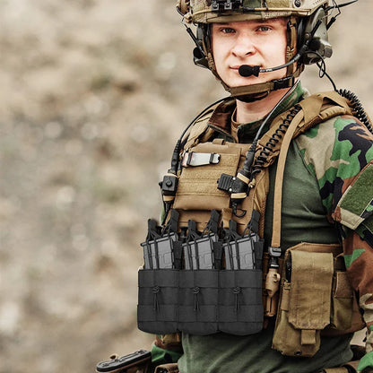 Tactical Molle Triple Magazine Pouch - Double-Layer Cartridge Holder for M4, M14, M16, AK, AR, Universal Mag Pouches
