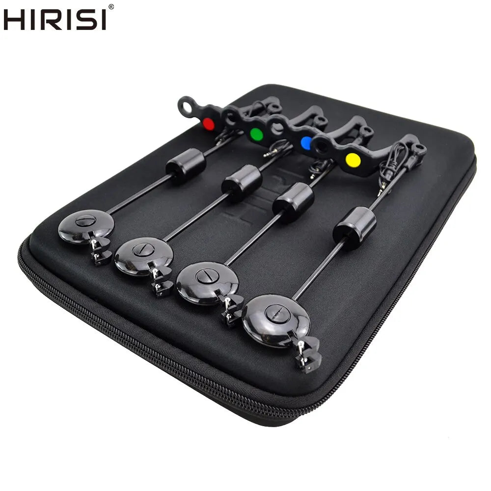 Hirisi LED Carp Fishing Swingers - 4 Color Drop Off Indicator Set in Zipped Case, Carp Fishing Equipment B2022