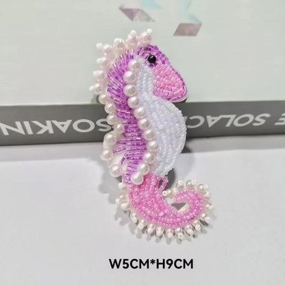 3D Marine Animal Patches - Handmade Beaded Seahorse Starfish Crab DIY Sewing Accessories for Clothing Decor