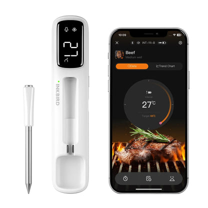 INKBIRD INT-11I-B Mini Wireless Meat Thermometer — Bluetooth 5.4, 1000ft Range, 1s Response, IP67, 26 Presets with LED Display for BBQ & Grill