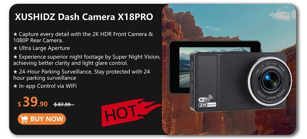 XUSHIDZ 1080P HD Dash Camera – Loop Recording, Night Vision, 24h Parking Monitor, G-Sensor Vehicle DVR Dashcam