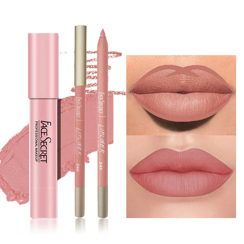 Matte Lipliner & Lipstick Set – Waterproof, Long-Lasting Soft Matte Lip Color for Women