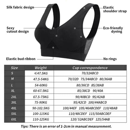 Seamless Mesh Sports Bra for Women – Wireless Shockproof Gym & Yoga Bra, Breathable Plus Size 6XL Running Crop Top