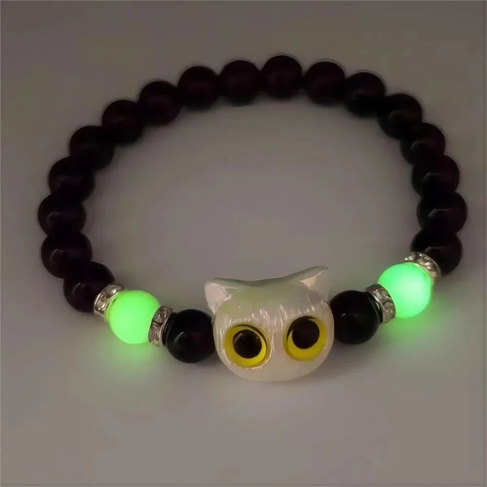 Luminous Cat Matching Bracelets for Couples | Glow-in-the-Dark Black & White Friendship Bangles | Cute Gift for Him & Her