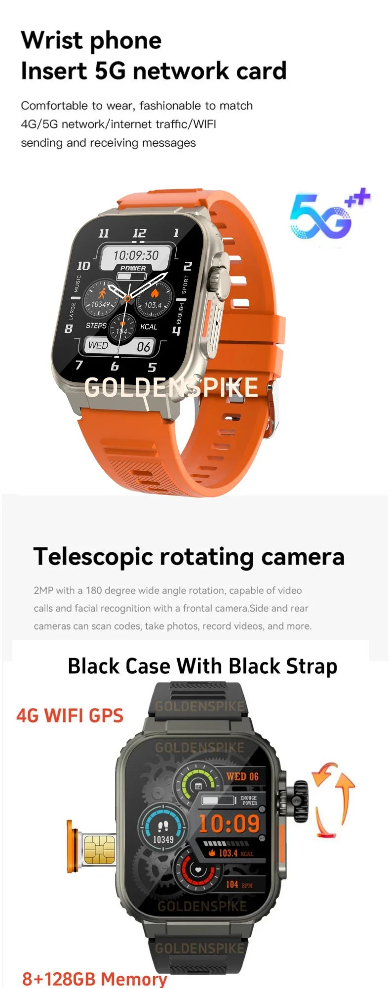 Microwear Ultra Ai3 Smartwatch – 5G, 180° Rotating Camera, Google Play, GPS, WiFi, 2.2" AMOLED HD Display, 4G Calling for Men