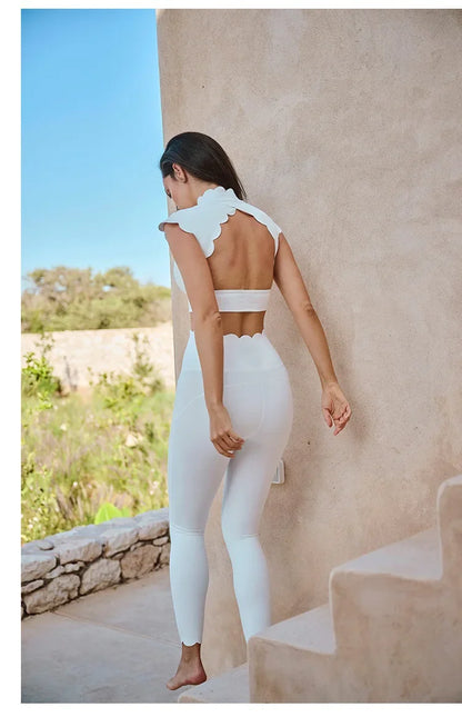 FUBEIKE Women’s Backless Hollow-Out Yoga Set – High Waist Leggings with Sports Bra for Running & Fitness