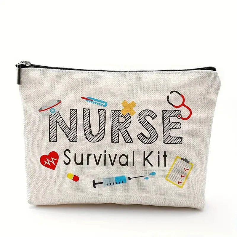 Travel Fashion Cartoon Nurse Print Cosmetic Bag - Women's Designer Makeup Organizer, Heat Transfer Multifunctional Pencil Case