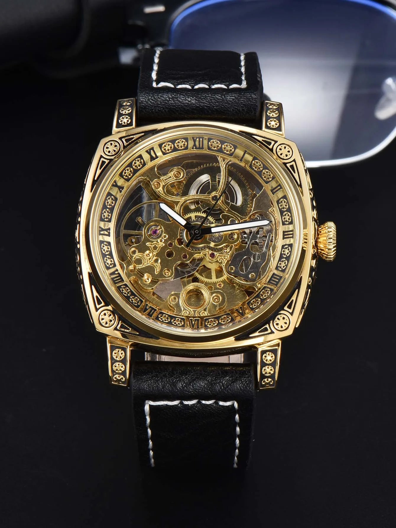LONGLUX Automatic Mechanical Skeleton Watch – Retro Style Waterproof Leather Men’s Wristwatch, No Logo