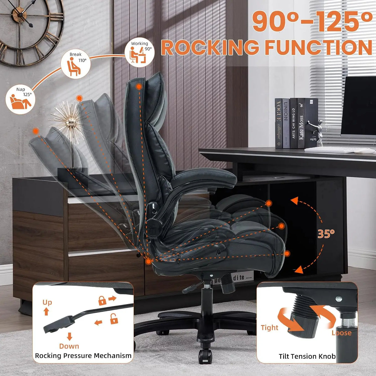 500LB Heavy Duty Office Chair - Ergonomic High Back PU Leather Executive Desk Chair for Big & Tall Users