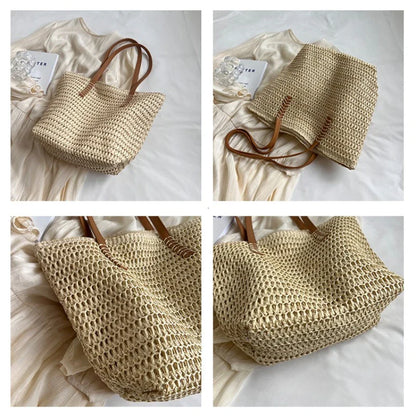 Women’s Hand-Woven Straw Shoulder Bag – Bohemian Summer Beach Tote & Travel Shopper 2025 Fashion Weave Handbag