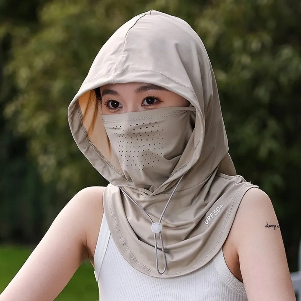 Unisex Summer UV Protection Hat with Mask & Shawl – Ice Silk Breathable Sun Protection Pullover Cap for Outdoor Sports & Beach Use