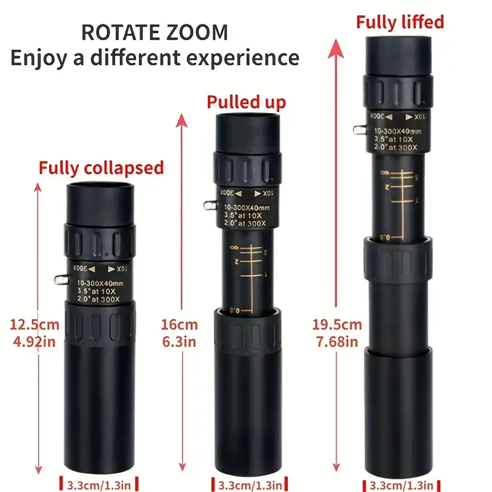 Professional HD 10–300x Zoom Monocular Telescope – Long Range Portable Scope for Outdoor Adventures & Wildlife Viewing