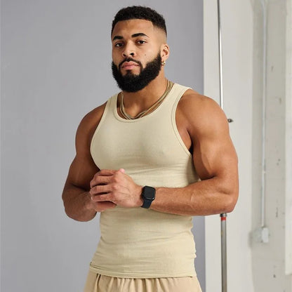 Men's Ice Silk Ribbed Muscle Vest - Slim Fit Knit Sports Tank Top for Spring Summer Fitness & Casual Wear