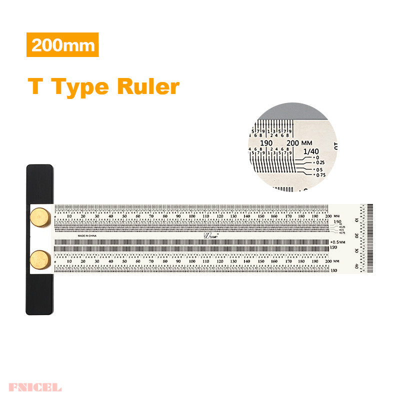 High Precision T-Type Scale Ruler — Stainless Steel Woodworking Scribing & Marking Gauge