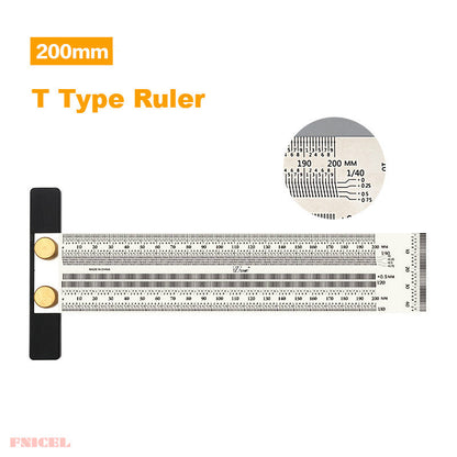 High Precision T-Type Scale Ruler — Stainless Steel Woodworking Scribing & Marking Gauge