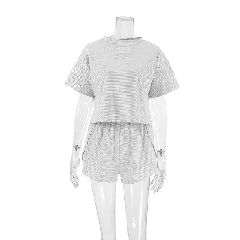Women's Stripe 2-Piece Pajamas Set – Short Sleeve Top & Shorts Casual Sleepwear