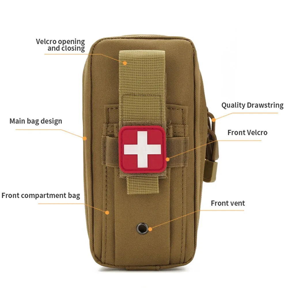 Outdoor Tactical First Aid Kit - Medical EDC Pouch with Tourniquet, Scissors & Survival Essentials - Military-Grade Waist Bag for Emergency Preparedness