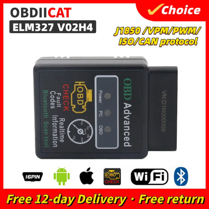 V02H4 ELM327 OBD2 Scanner – High-Quality Car Diagnostic Tool, Bluetooth Auto Code Reader for iOS & Android