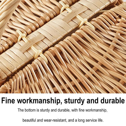 Handmade Wicker Picnic Basket with Handle – Multi-Purpose Willow Woven Storage Hamper for Outdoor Camping and Fruit