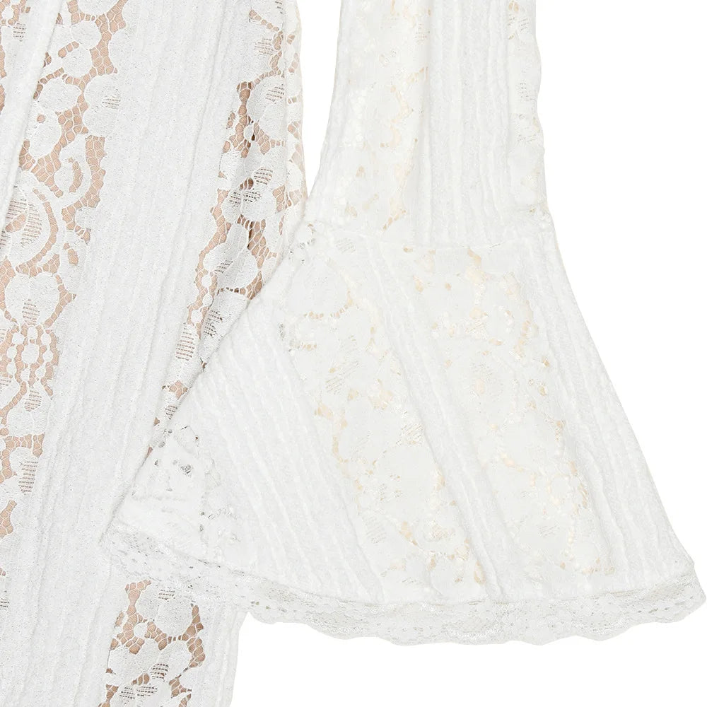 Suninheart White Off-Shoulder Bodycon Dress – 2025 Elegant Lace Long Sleeve Maxi Dress for Women, Wedding Guest Outfit