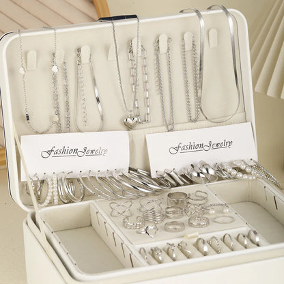 54-Pcs Women’s Vintage Pearl Jewelry Set – Earrings, Rings, Necklace, Bracelet & Heart Pendant, Boho Daily Wear Gift 2024