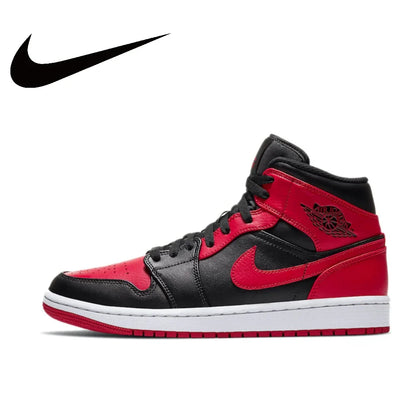 Nike Air Jordan 1 Mid – Original Retro Basketball Sneakers for Men | Classic Black & Red Colorway