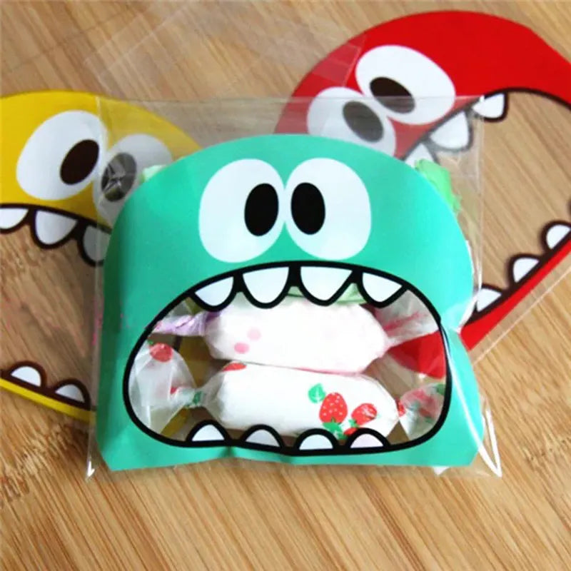 50PCS Cute Cartoon Monster Self-Adhesive Plastic Bags - for Cookies, Candy, Snacks, Baking Package Supplies, and Christmas Decor