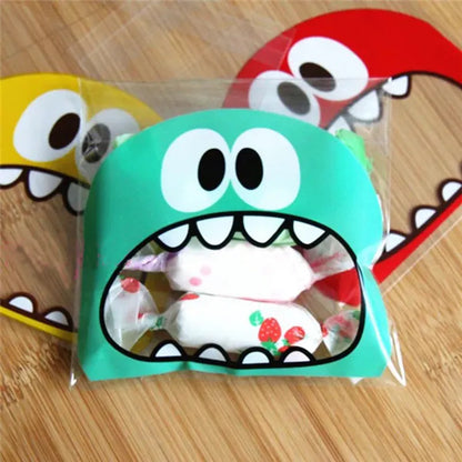 50PCS Cute Cartoon Monster Self-Adhesive Plastic Bags - for Cookies, Candy, Snacks, Baking Package Supplies, and Christmas Decor