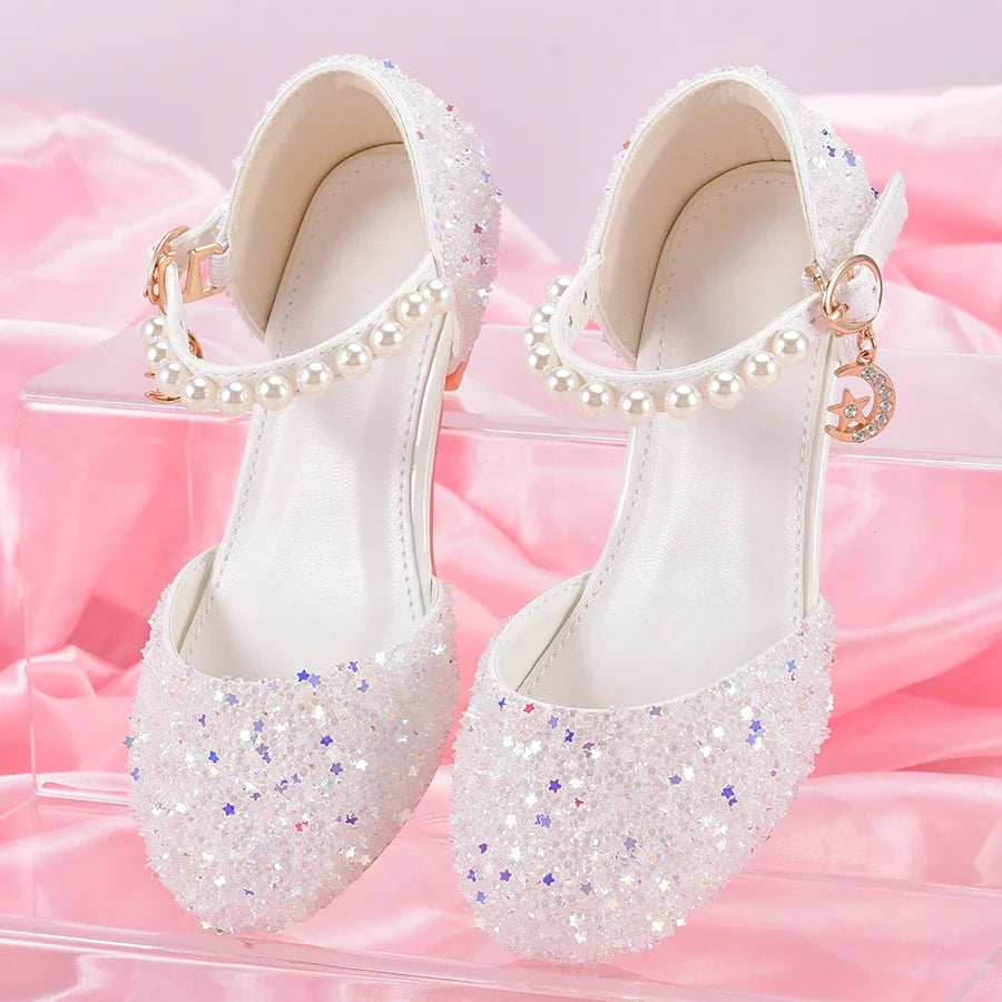 Girls' Princess High Heel Shoes - Shiny Star Pendant Dress & Birthday Party Footwear